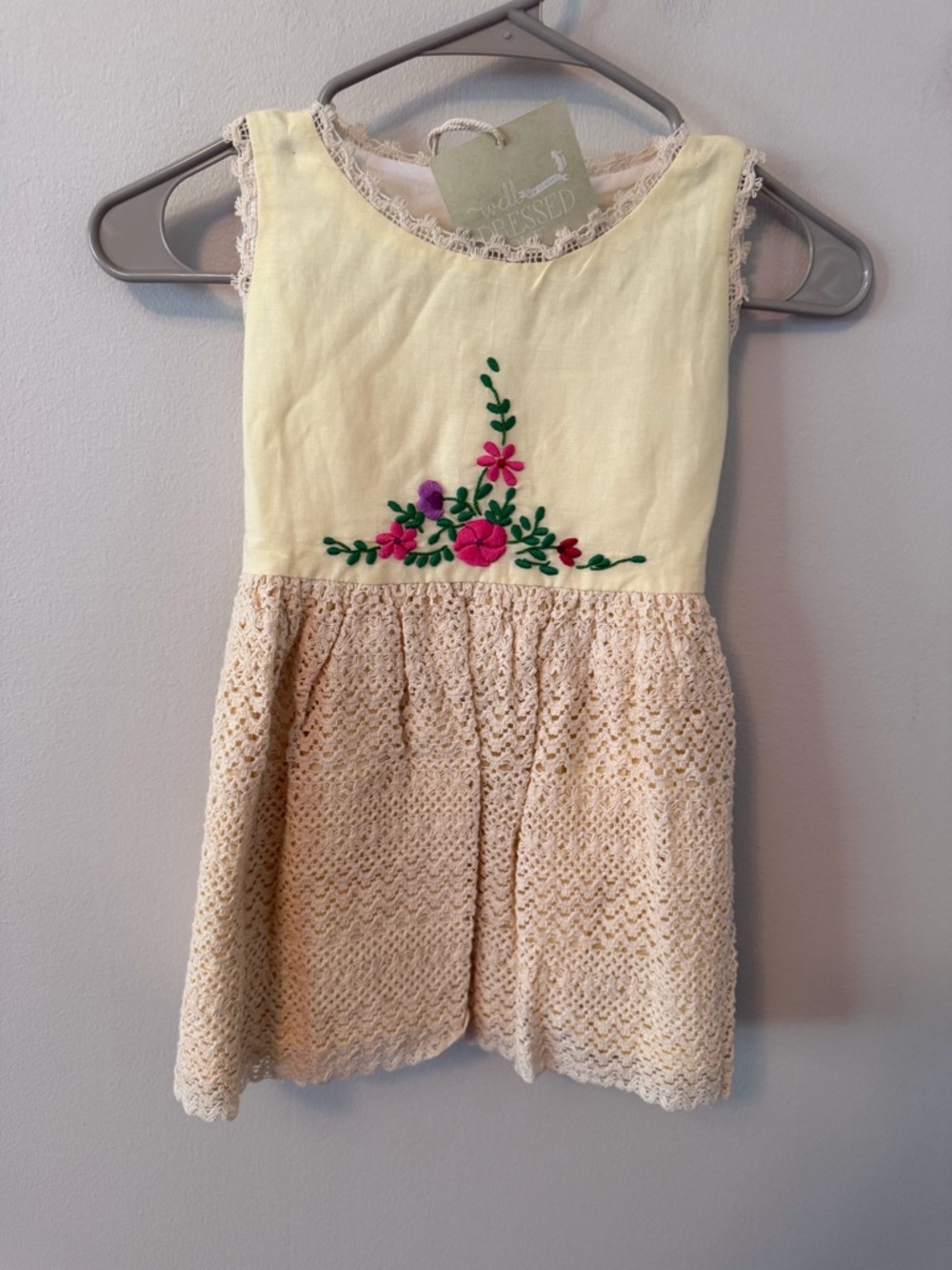 Well Dressed Wolf Yellow Floral Embroidered Crochet Dress Tunic